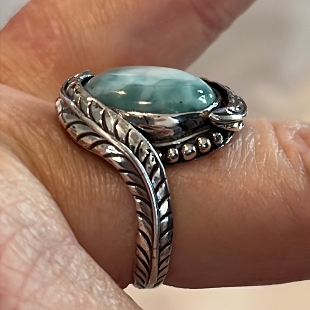 #1 Solid Sterling Silver Larimar Ring Size 8.75 N… - image 4